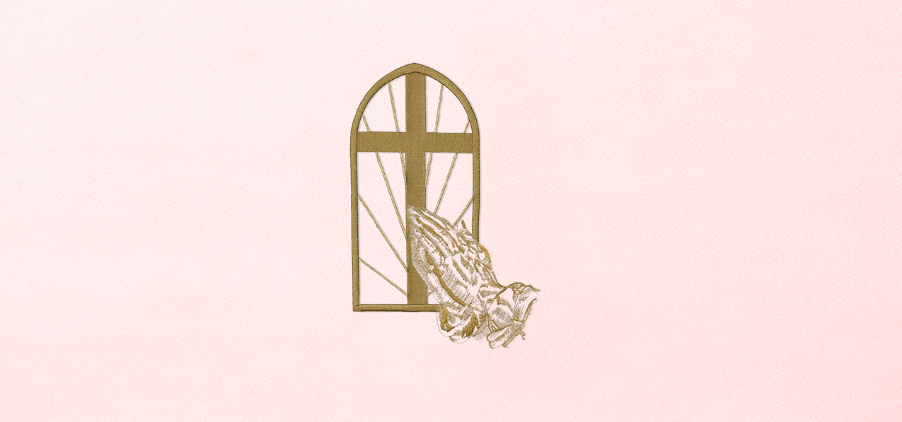 Church Window Hands Gold-Pink Faux